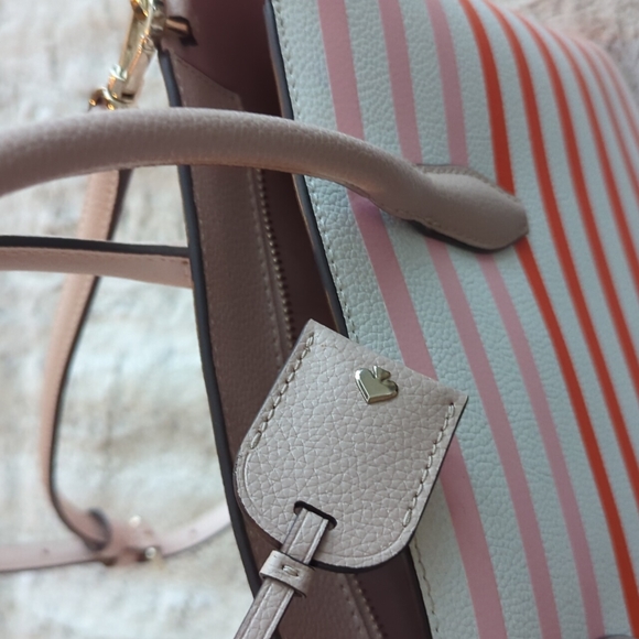 Kate Spade New York Patrice Tropical Red Pink Orange Striped Satchel Tote Bag - Picture 8 of 10